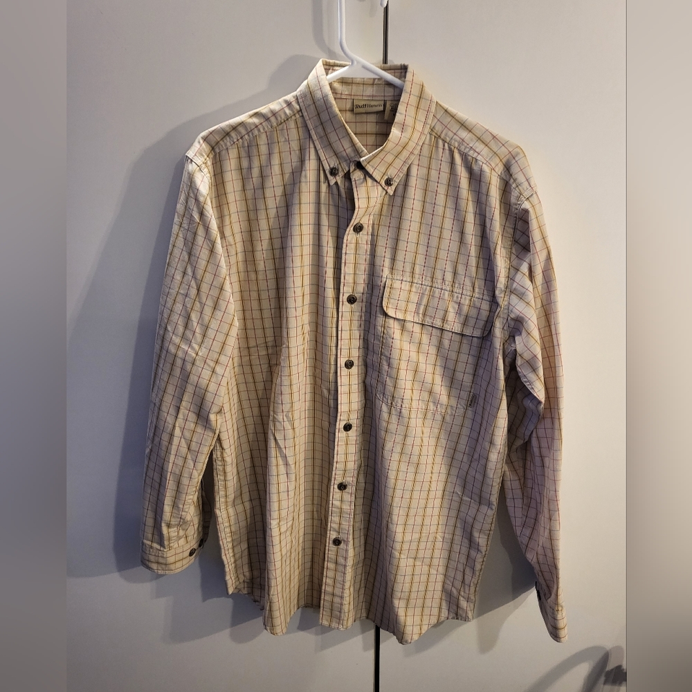 Ruff Hewn Mens Medium Tan Check Button Down Shirt